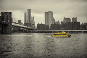 boat, Yellow, New York City, USA, Taxi, River, Cityscape, Brooklyn Bridge, Selective coloring