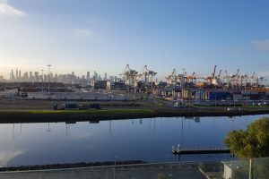 Victoria, Melbourne, Australia, Container ship, Cranes (machine), Trucks, River