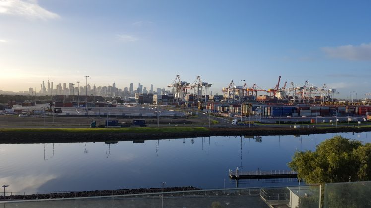 Victoria, Melbourne, Australia, Container ship, Cranes (machine), Trucks, River HD Wallpaper Desktop Background