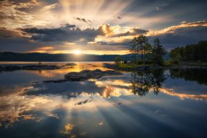 sunset, Reflection, Water, Norway, Sun