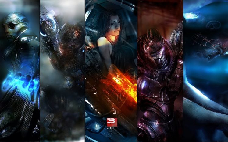 Miranda Lawson, Commander Shepard, Shepard, Garrus Vakarian, Urdnot Wrex, Mass Effect, Video games, Science fiction HD Wallpaper Desktop Background