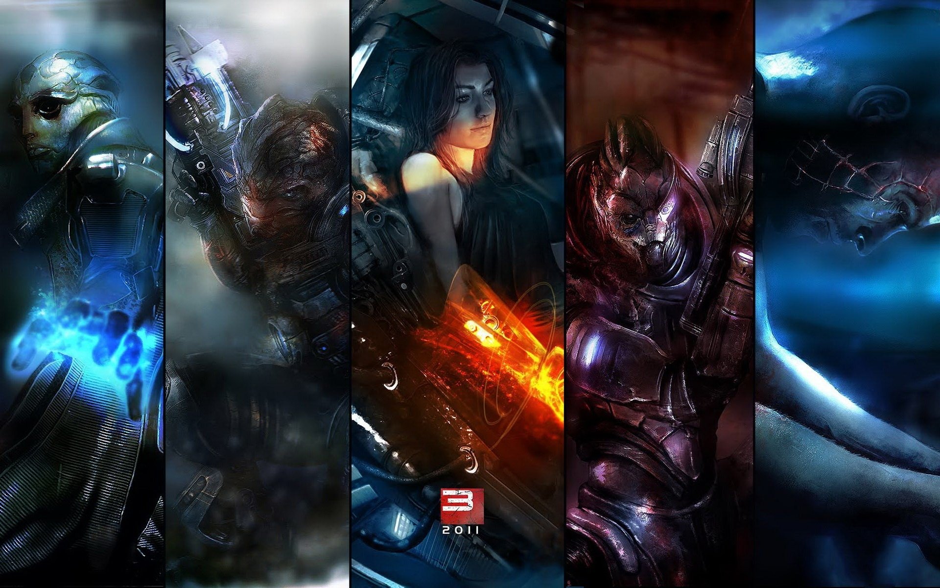 Miranda Lawson, Commander Shepard, Shepard, Garrus Vakarian, Urdnot Wrex, Mass Effect, Video games, Science fiction Wallpaper