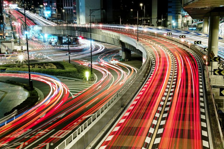road, Long exposure, Light trails, Japan, Cityscape HD Wallpaper Desktop Background