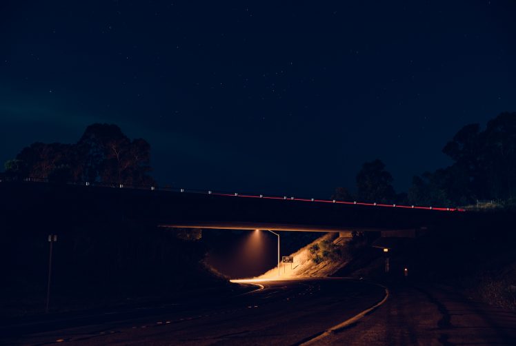 road, Bridge, Lights, Night HD Wallpaper Desktop Background
