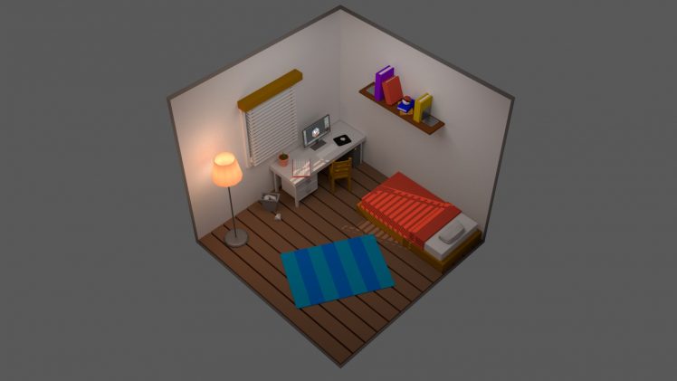 isometric, Room, Bed, Desk, Computer, Books, Carpets, Pokéballs HD Wallpaper Desktop Background