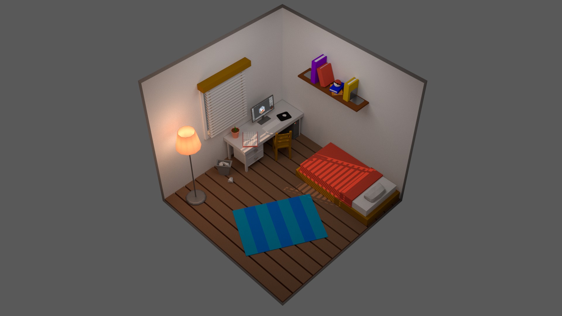 isometric, Room, Bed, Desk, Computer, Books, Carpets, Pokéballs Wallpaper