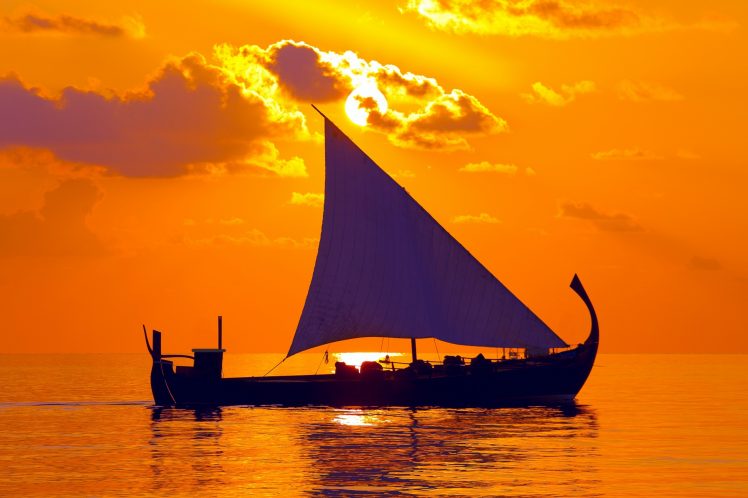 sea, Sky, Sunlight, Boat, Vehicle HD Wallpaper Desktop Background