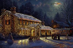 canvas, Oil painting, Christmas, Movies, National Lampoons Christmas Vacation, Christmas lights