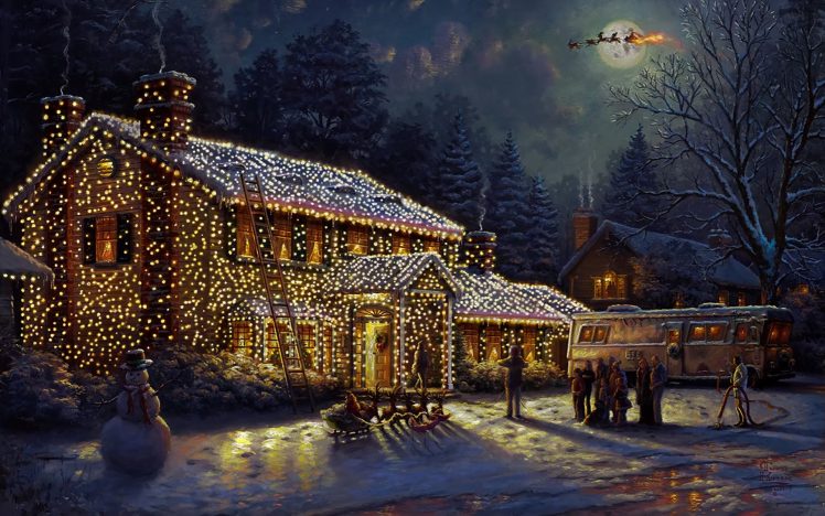 canvas, Oil painting, Christmas, Movies, National Lampoons Christmas Vacation, Christmas lights HD Wallpaper Desktop Background