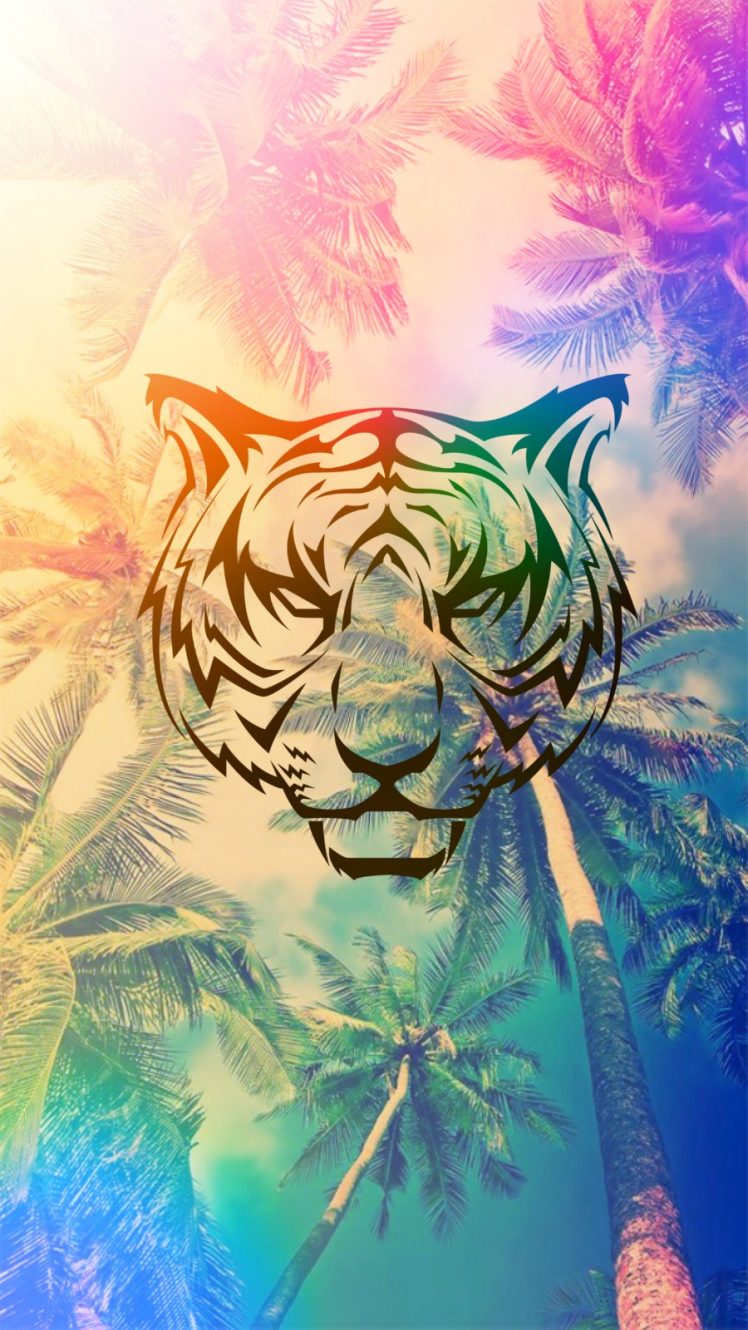 colorful, Palm trees, Logo, Landscape HD Wallpaper Desktop Background