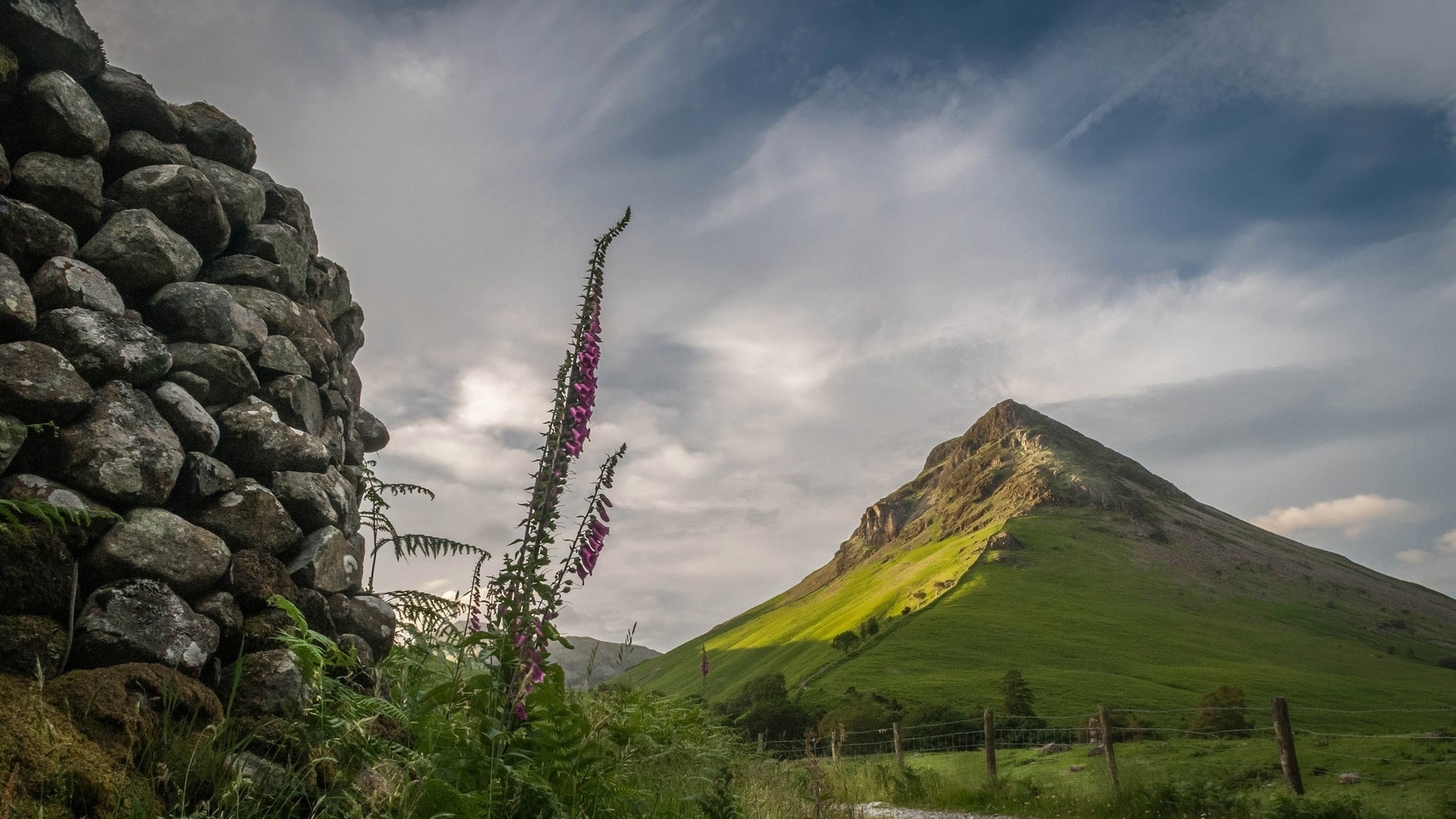 Einir Wyn Leigh, Nature, Landscape, Mountains, Cumbria, England, UK, Clouds, Grass, Plants, Stones, Fence Wallpaper