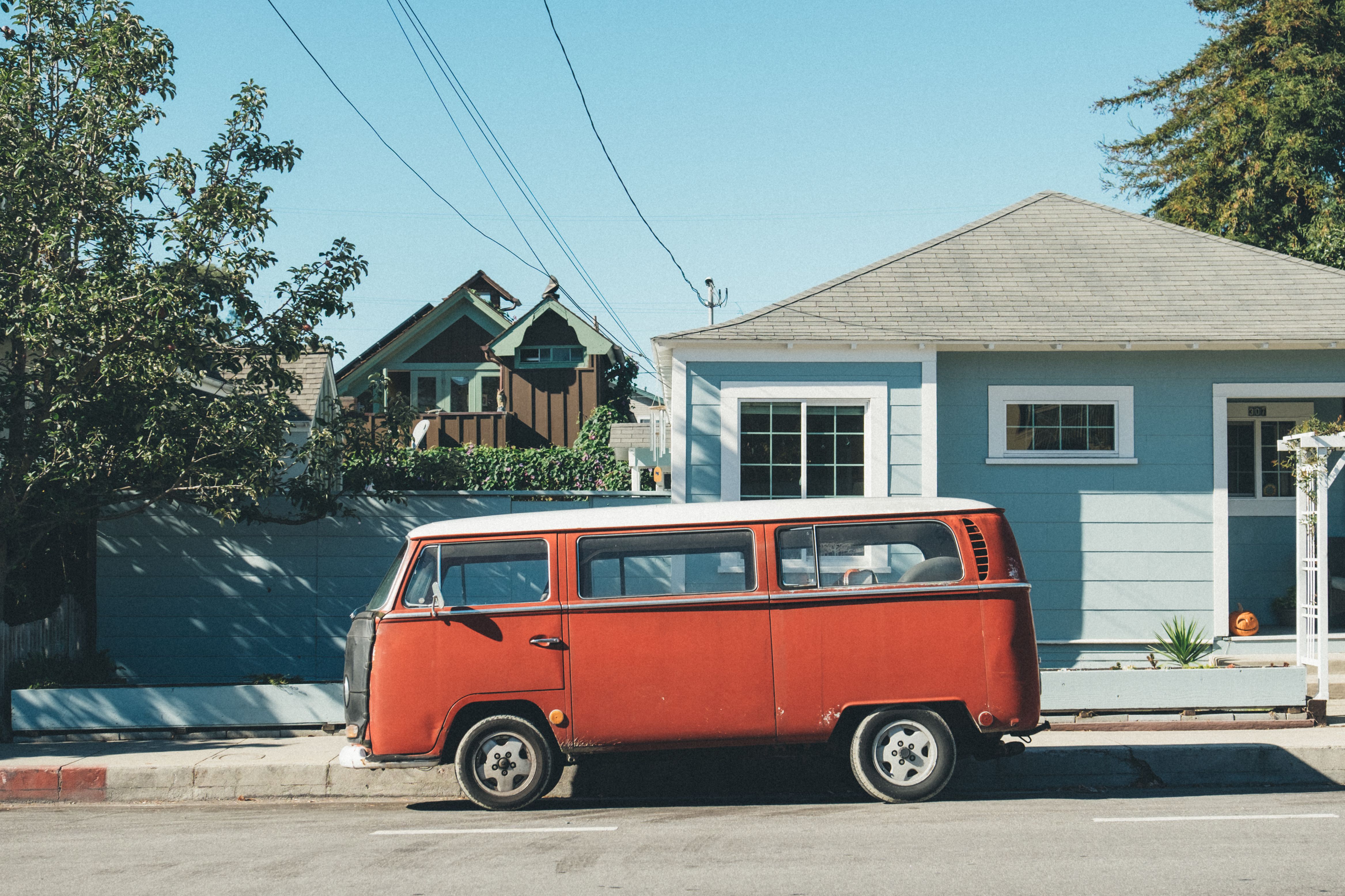 Volkswagen, Red, Car, House, Trees, Street Wallpaper