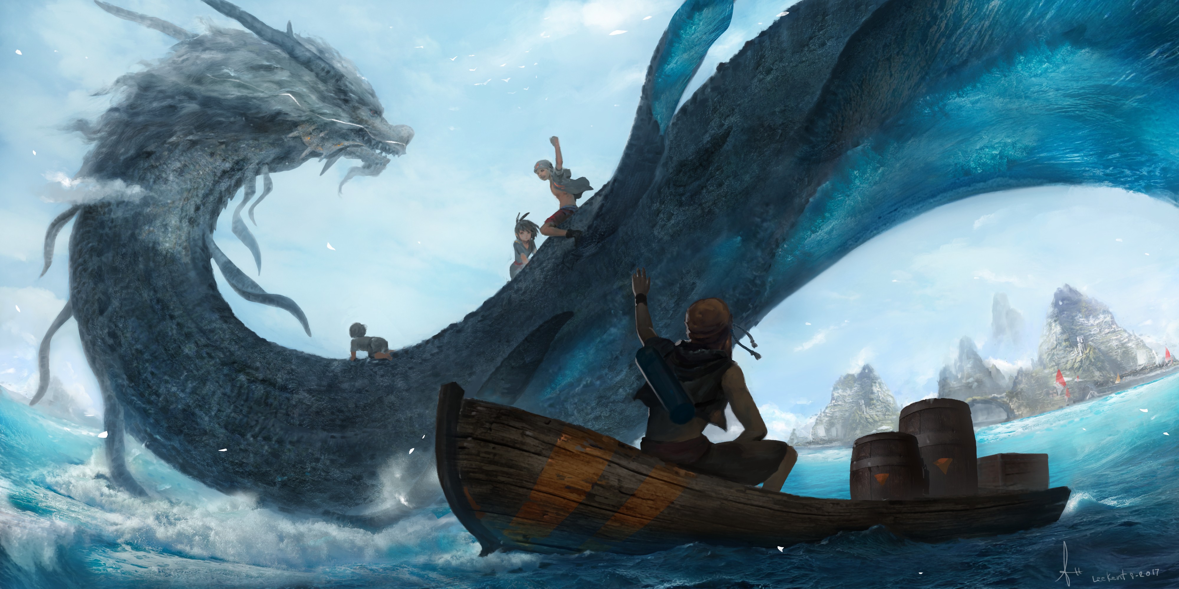dragon, Water, Boat Wallpaper