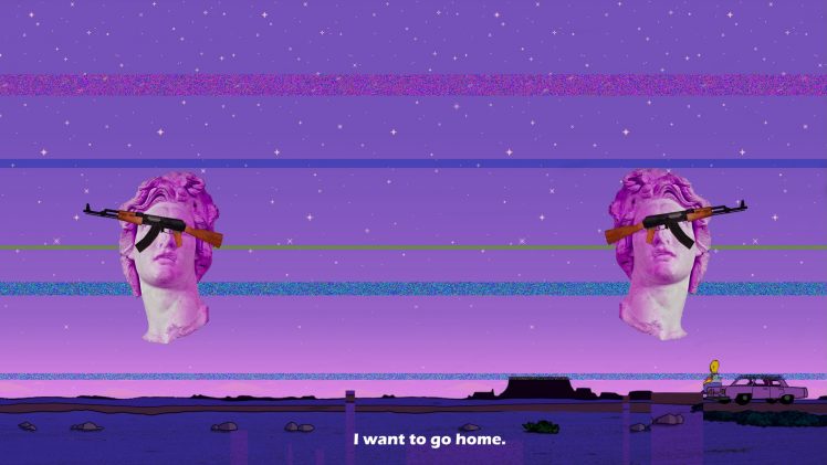 vaporwave, Homer Simpson, Gun HD Wallpaper Desktop Background