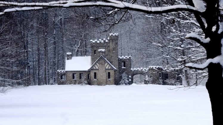 castle, Snow, Trees HD Wallpaper Desktop Background