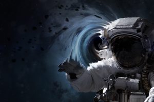 Black Hole And Astronaut. Abstract Space Wallpaper. Universe Fil