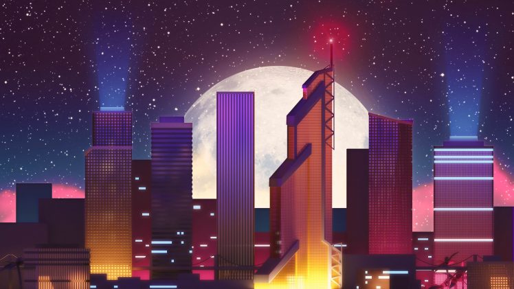 cityscape, Moon, Stars HD Wallpaper Desktop Background