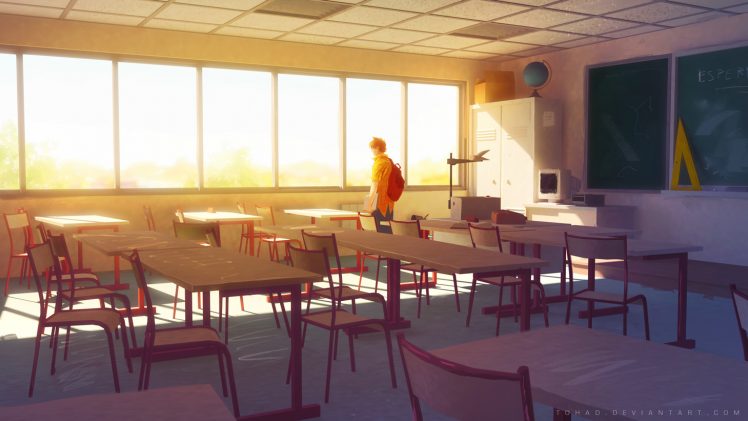 school, Anime, Alone, Empty class HD Wallpaper Desktop Background
