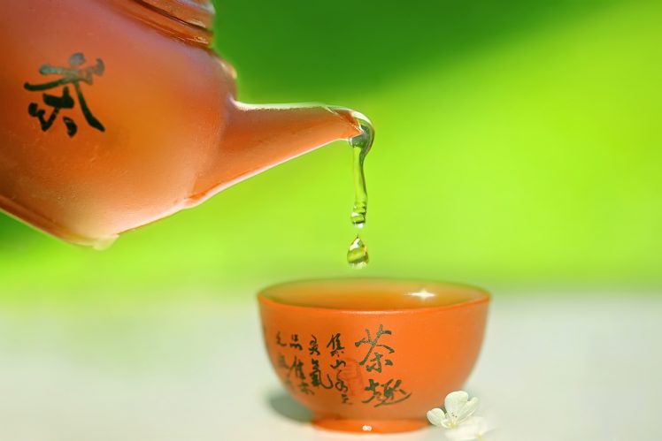 teapot, Cup, Green background, Tea HD Wallpaper Desktop Background