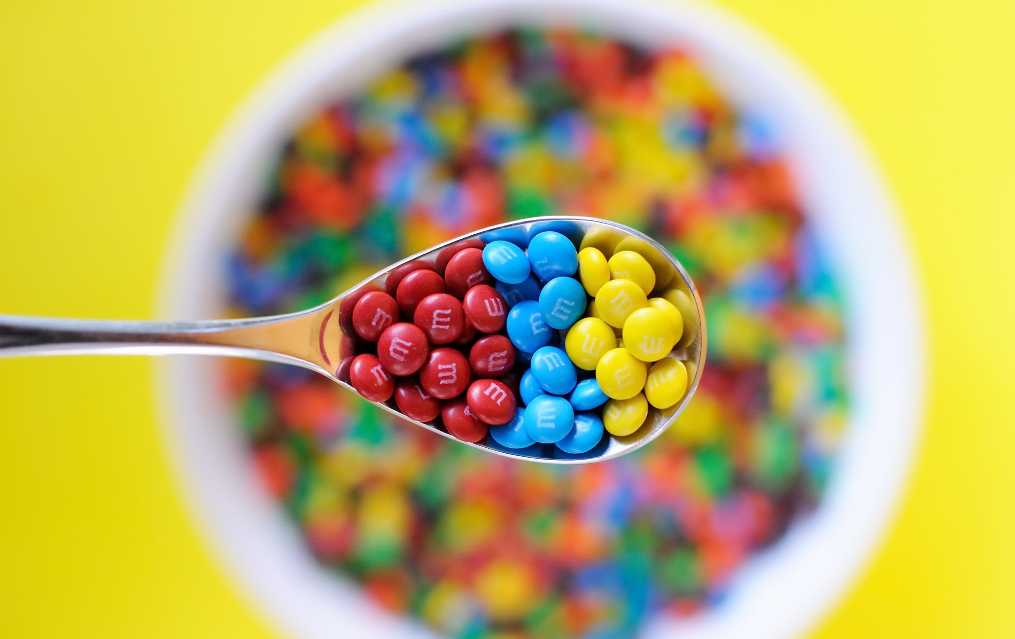 colorful, Sweets, Spoon, M&ms, Depth of field Wallpaper