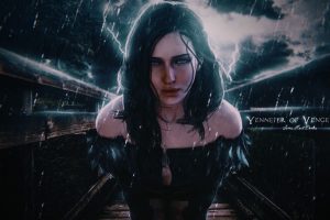 Yennefer of Vengerberg, The Witcher 3: Wild Hunt, Video games, Photo manipulation, Rain, Lightning, Fantasy girl, The Witcher