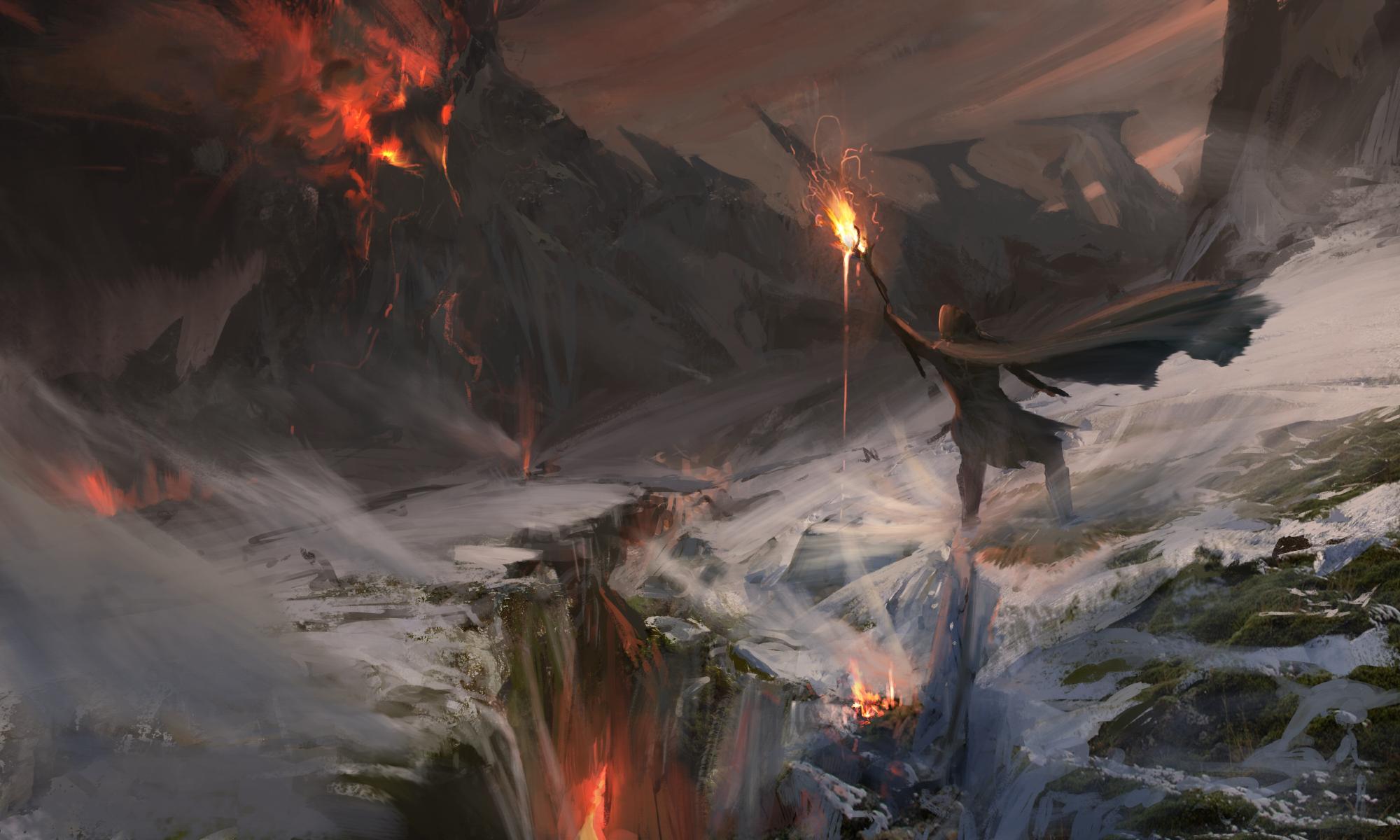 wizard, Volcano, Earth, Fantasy art Wallpaper