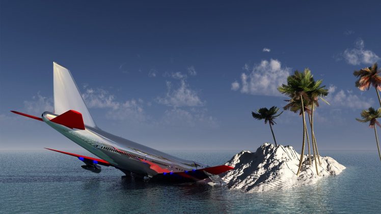 island, CGI, Airplane HD Wallpaper Desktop Background