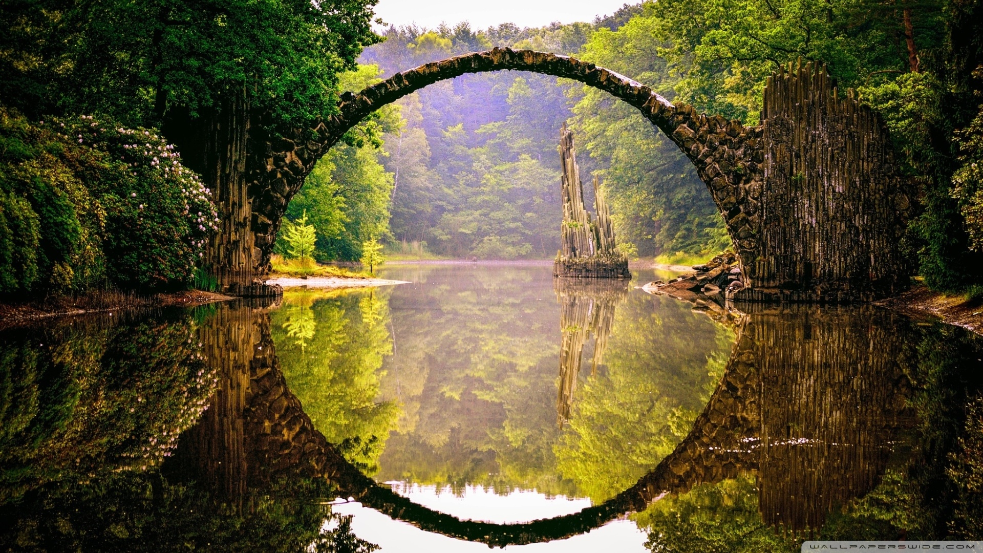 bridge, Landscape, River, Green Wallpaper