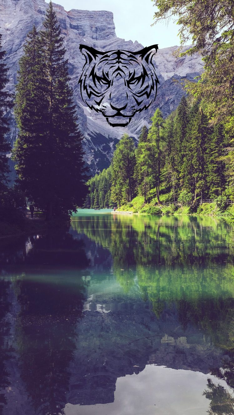 landscape, Lake, Mountains, Graphic design, Logo HD Wallpaper Desktop Background