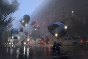 Magneto, Digital art, Street, Rain, Spider Man