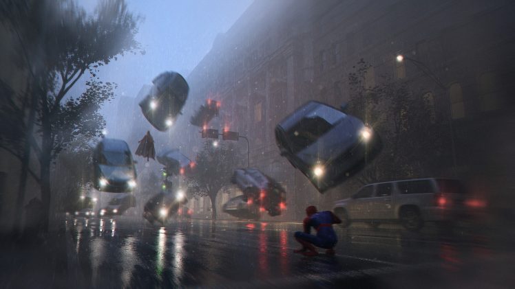 Magneto, Digital art, Street, Rain, Spider Man HD Wallpaper Desktop Background