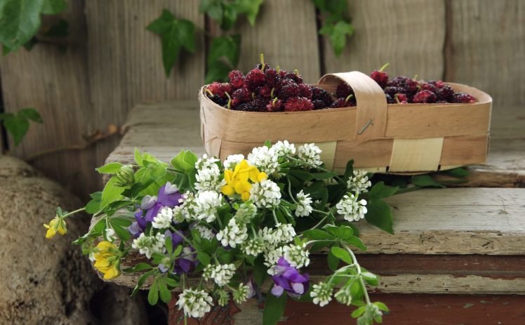 basket, Flowers, Fruit, Plants, Still life HD Wallpaper Desktop Background