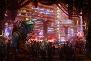 crowds, Ben Mauro, Valerian and the City of a Thousand Planets, Concept cars, Big Market, Aliens, Colorful, Science fiction