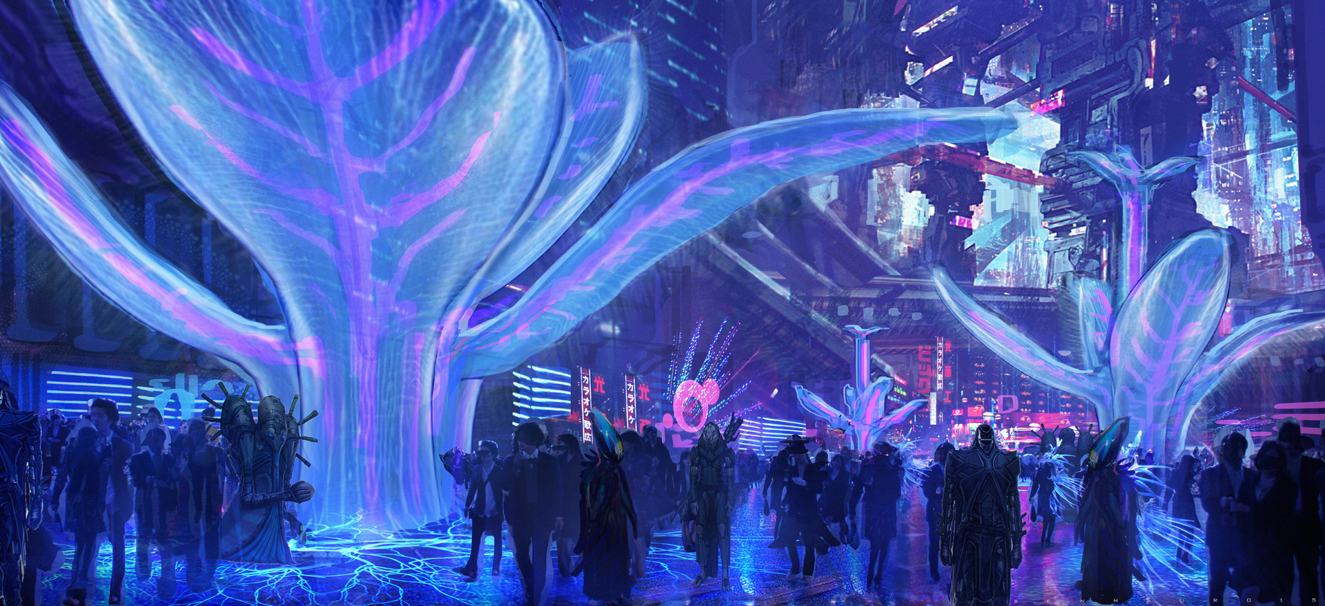 crowds, Ben Mauro, Valerian and the City of a Thousand Planets, Concept cars, Big Market, Aliens, Science fiction, Plants Wallpaper