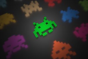 voxels, Space Invaders, Video games, Colorful, 3D