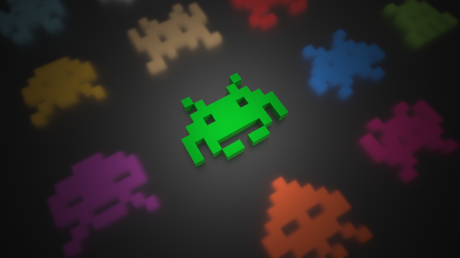 voxels, Space Invaders, Video games, Colorful, 3D Wallpaper