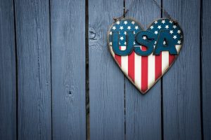 heart, Flag, Wooden surface, USA