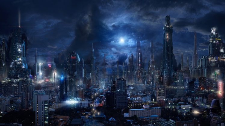 futuristic, City, Moonlight, Clouds, Night, Building, Bladerunner HD Wallpaper Desktop Background