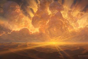 Noah Bradley, Landscape, Sun rays, Clouds