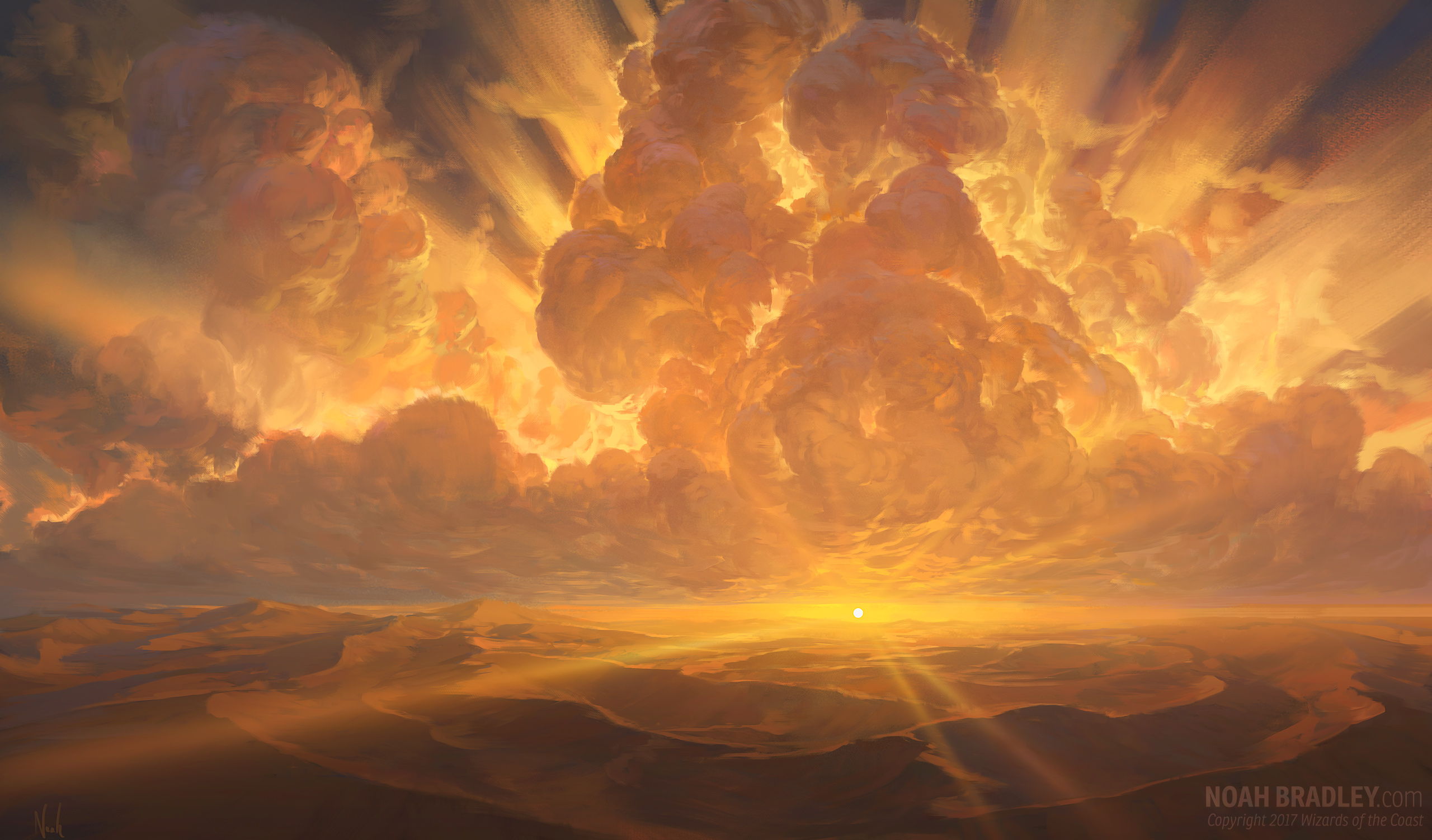 Noah Bradley, Landscape, Sun rays, Clouds Wallpaper