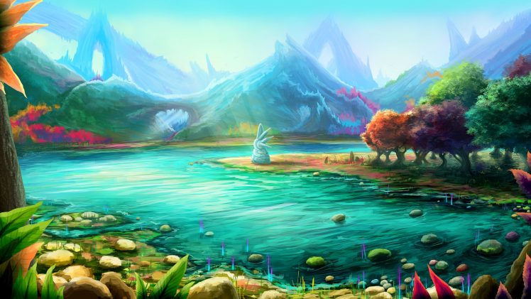 digital art, Mountains, Landscape, Colorful HD Wallpaper Desktop Background