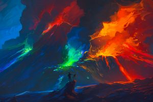 digital art, Volcano, Smoke, Lava, Painting, Colourfull