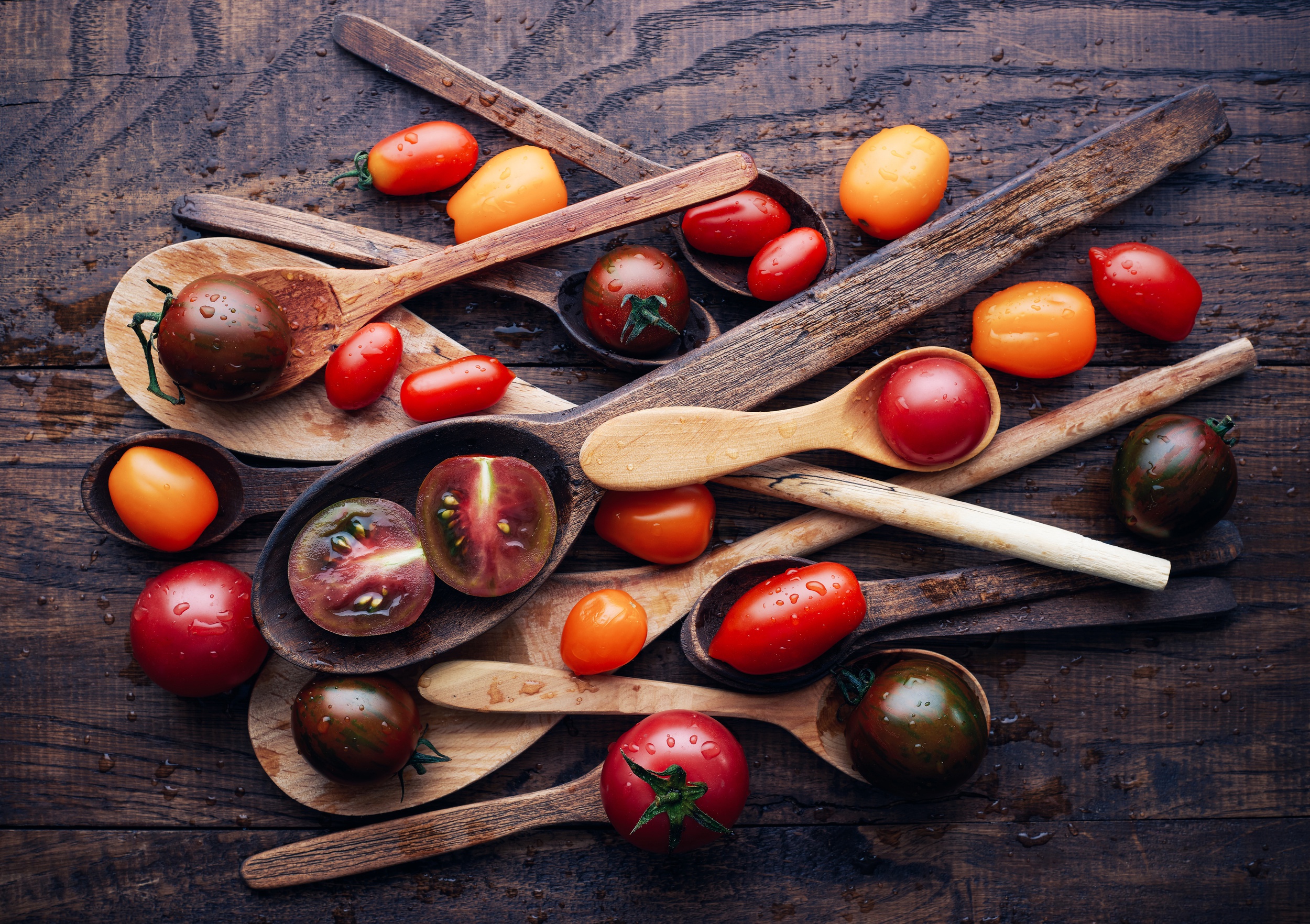 spoons, Tomatoes, Food Wallpaper