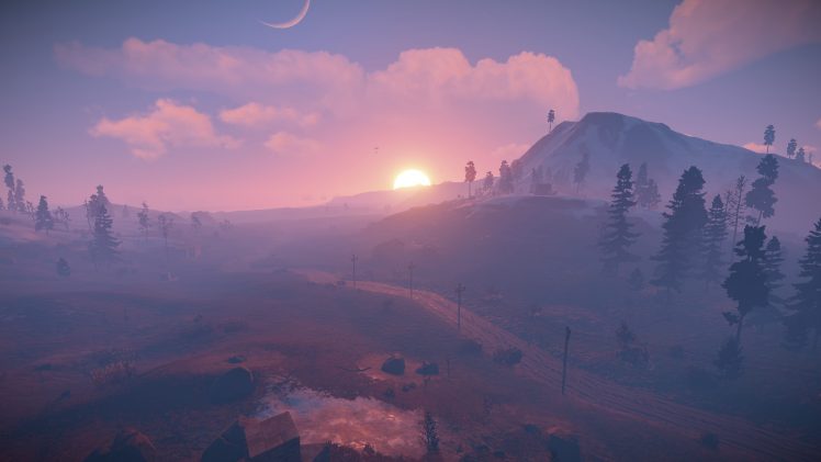Rust (game), Steam (software), Sun rays, Airdrop, Forest ...