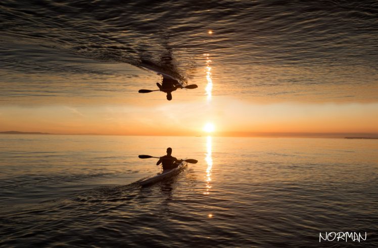 Baltic Sea, Reflection, Kayaks, Sunset, Ps HD Wallpaper Desktop Background