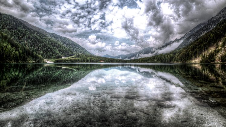 calm, Clouds, Mist, Forest, Overcast, Lake, Mountains, Landscape, Nature, Outdoors, Panoramas, Reflection, Wood, Water HD Wallpaper Desktop Background