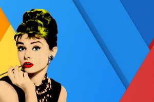women, Audrey Hepburn, Pop art, Flatdesign, Artwork, Yellow, Blue, Red