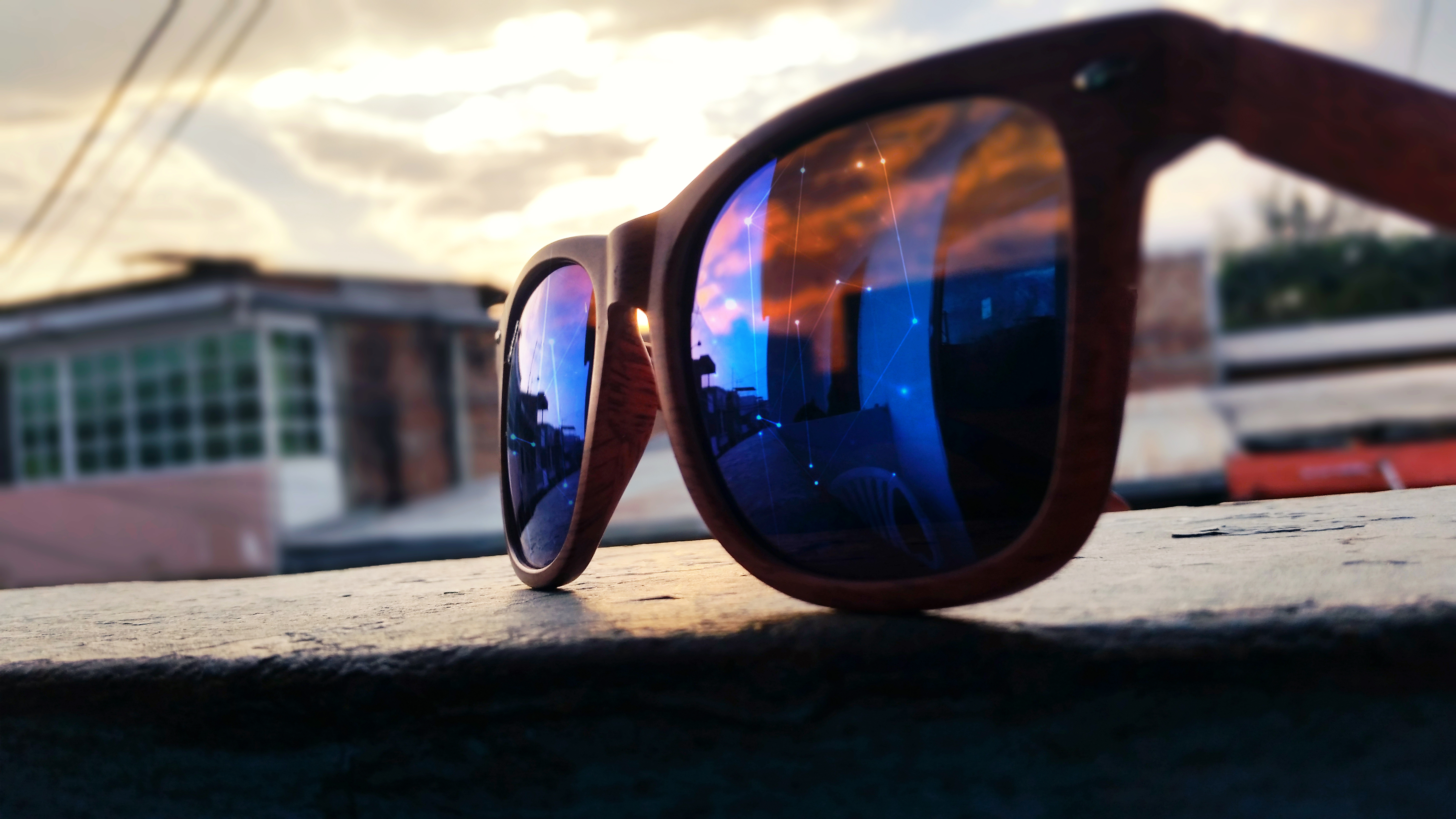 glasses, Sunset Wallpaper