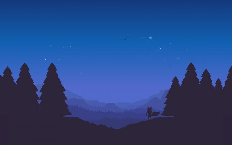 Mozilla Firefox, Mozilla, Night, Forest, Landscape, Horizon, Minimalism, Illustration, Digital art, Firefox Nightly HD Wallpaper Desktop Background