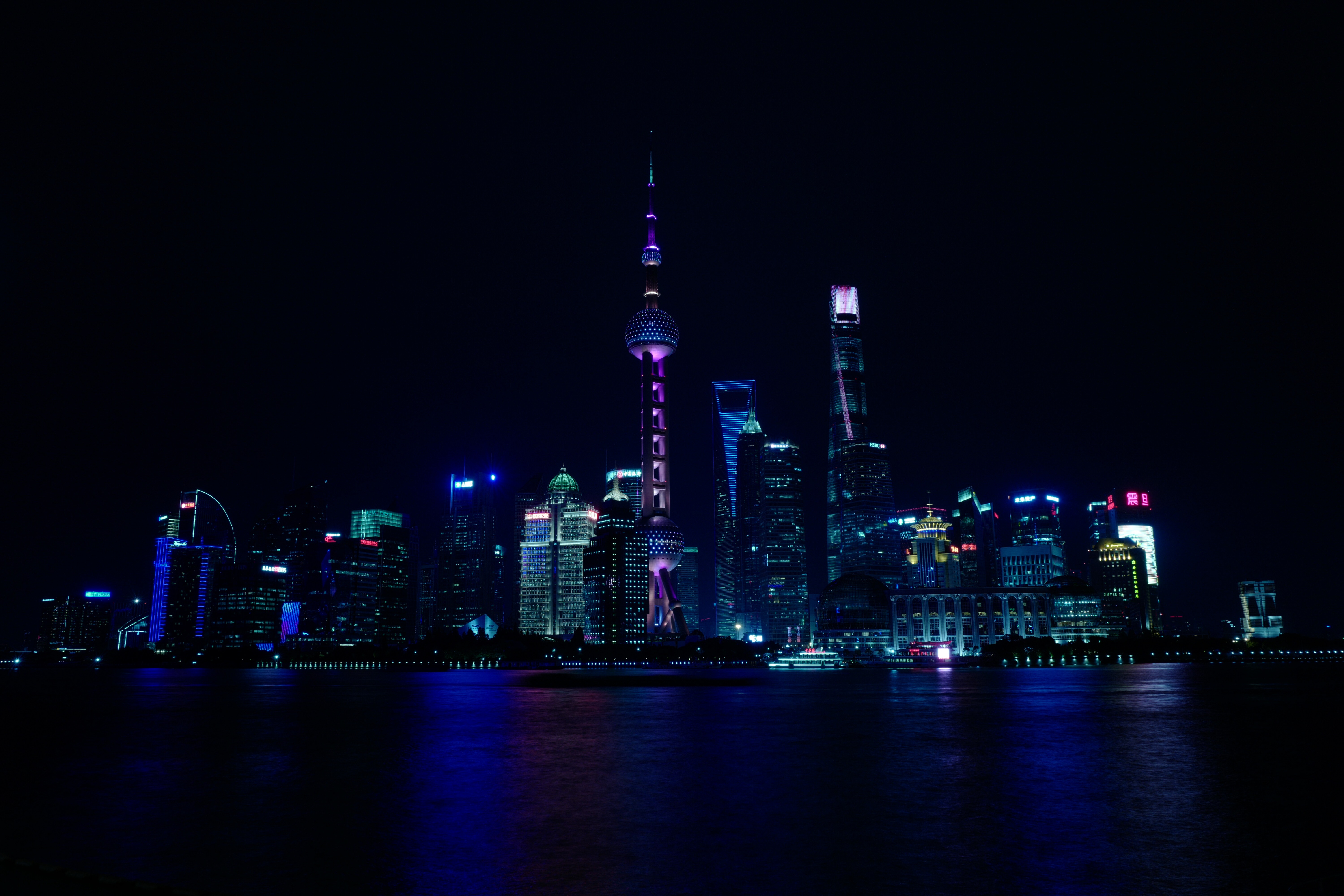 city, Lights, Night, China, Water Wallpaper